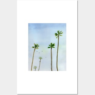 Palm Trees with a blue Sky Watercolor Painting Posters and Art